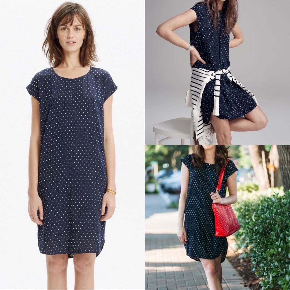 Madewell Layout Tunic Dress in Navy Polka Dot